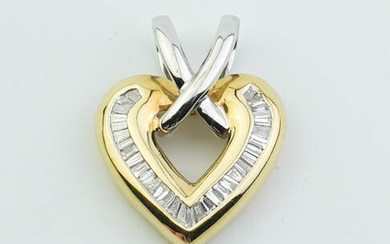 14K BRIGHT-POLISHED YELLOW AND WHITE GOLD AND DIAMOND CONTEMPORARY HEART...