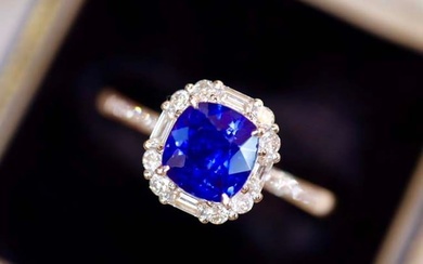 14K GOLD 1.41 CTW VIVID BLUE NATURAL SAPPHIRE & DIAMOND RING