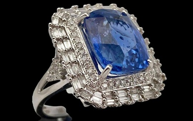 14K Gold Ceylon Sapphire & Diamond Ring With GIA Certificate