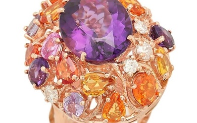 14K Rose Gold 8.55ct Amethyst 6.46ct Sapphire and 0.79ct Diamond Ring