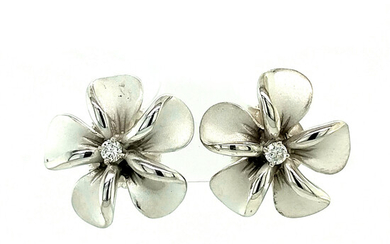 14K White Gold Diamond Plumeria Earrings