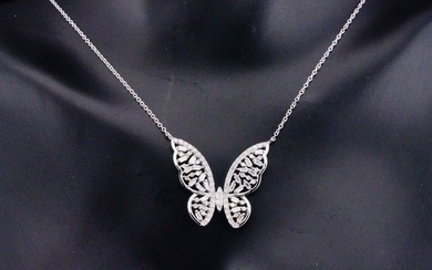 14K White Gold and 0.60ctw Diamond Butterfly Necklace