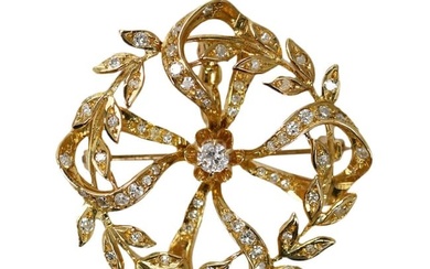 14K Yellow Gold Vintage Diamond Brooch .50TDW 6.2g