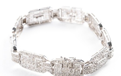 14k White gold Deco style diamond pave bracelet