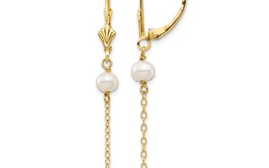 14k Yellow Gold White Rice Pearl Leverback