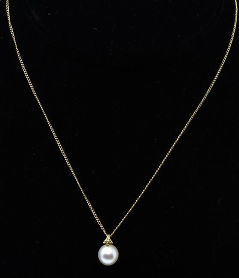 14kt Yellow Gold Necklace Chain w Pearl Pendant