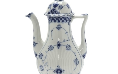 “Blue Fluted Full Lace” porcelain coffee pot decorated in blue. 1202. Royal Copenhagen. H. 30 cm.