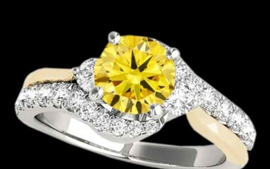 1.6 ctw Certified SI Intense Diamond Bypass Solitaire Ring 10k 2Tone Gold