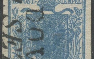 1851, 45c. N.17a Azzurro Scuro Cotelè. (Lux) (Cert. Colla) (Cat.1.100)...