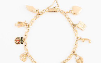 18K gold bracelet, with charms
