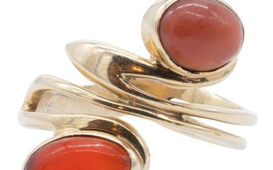 18k Gold Coral & Fire Opal Ring