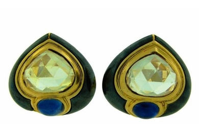 1980s Bulgari Sapphire Hematite Gold Earrings