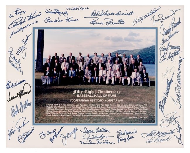 1997 Baseball HOF Induction Ceremony Group Signed Photo - 35+ Signatures! PSA Certified