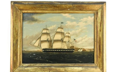 19TH C. AMERICAN O/C PAINTING THE USS FRIGATE JAVA