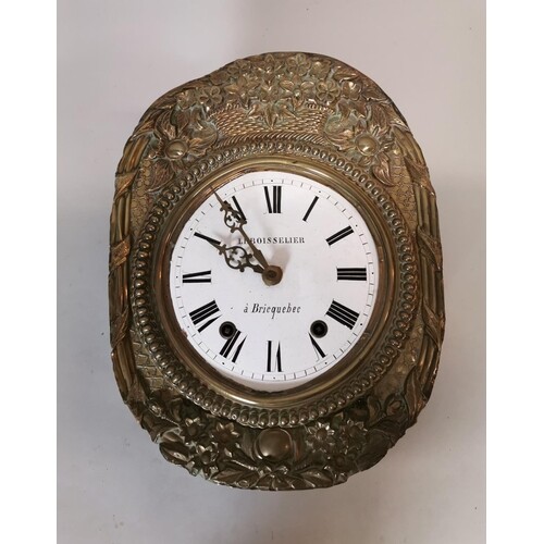 19th C. French brass wall clock {42 cm H x 32 cm W}.