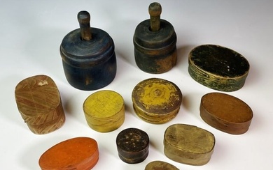 19th C. Painted Pantry Boxes, Butter Stamps (11pc)