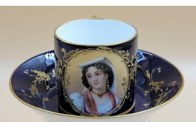 19th C Royal Vienna Portrait Cup & Saucer Artist Signed