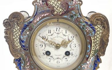 19th Century French Bronze & Enamel Mantle Clock