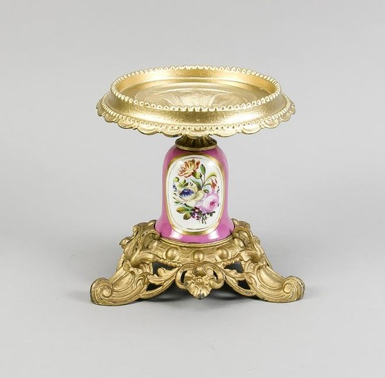 19th Century French tazza with hand-painted porcelain
