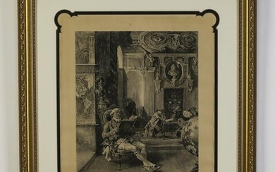 19th c. Emile Boivin etching, 'The Mazarine Library'
