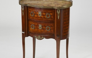 19th c. marble and parquetry renal shaped commode