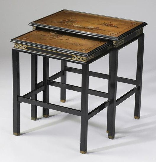 (2) Chinoiserie style hand painted nesting tables