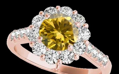 2 ctw Certified SI/I Fancy Intense Yellow Diamond Halo Ring 10k Rose Gold