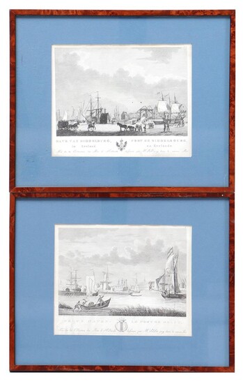 (-), 2 engravings, Delfshaven and the port of...