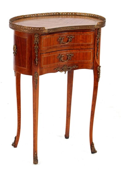 (-), 2 drawer rose veneer kidney-shaped side table...