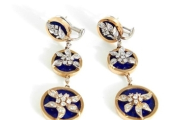 Pair diamond, lapis and gold earrings (2pcs)