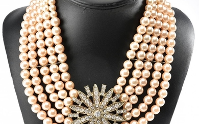 A FAUX PEARL AND PASTE SET NECKLACE