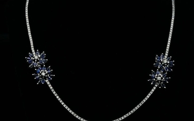 22.75ctw Blue Sapphire, 10.50ctw Diamond 18K Necklace