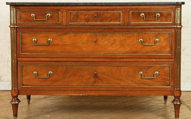 19TH C. FRENCH MAHOGANY BRONZE MARBLE TOP COMMODE
