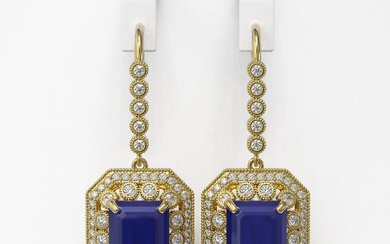 23.79 ctw Sapphire & Diamond Victorian Earrings 14K Yellow Gold
