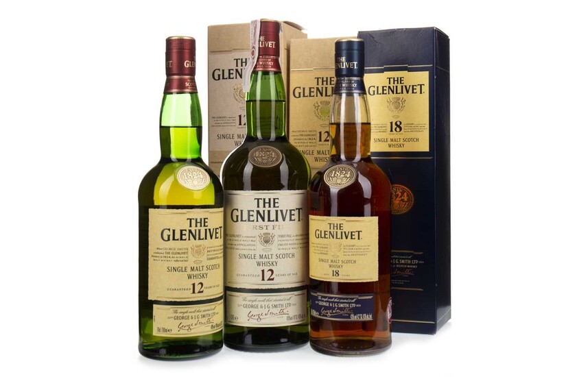 TWO BOTTLES OF GLENLIVET 12 YEARS OLD AND ONE 18 YEARS OLD