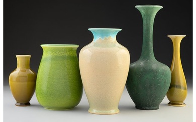 27028: Five Rookwood Pottery Glazed Earthenware Vases