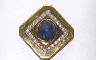 14kt yellow gold pin, approx. 6 ct. Cabochon cut blue