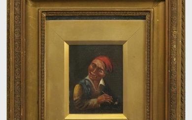18th C Oil Painting Portrait Man Holding a Pipe