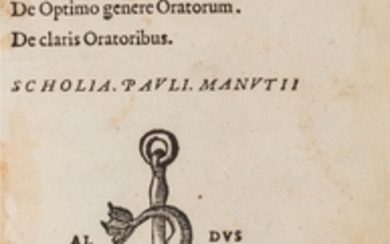 Aldina - Cicerone, Marco Tullio CICERONIS DE ORATORE LIBRI III. DE OPTIMO GENERE ORATORUM. DE CLARIS ORATORIBUS. SCHOLIA PAULI MANUTIJ, 1569