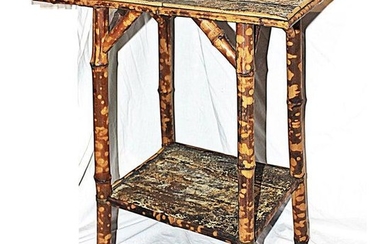 Antique French Burnt Bamboo Side Table
