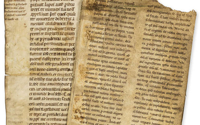 Bible, Latin.- Bifolium from an Old Testament, France or Germany, mid-twelfth century; and a single leaf from a Lectionary, with readings from Matthew 24:5 and 10:16, Germany, mid-twelfth century (2)