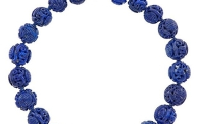 Carved Lapis Bead Necklace with Silver-Gilt Clasp
