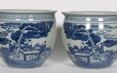 Pair, Chinese Blue & White Figural Jardinieres