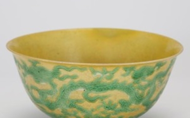 CHINESE GREEN GROUND GREEN DRAGON BOWL, MING DYNASTY