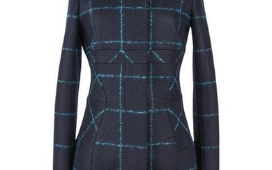 Christian Dior Coat Navy Wool Teal Mohair Window Pane