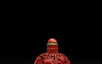 A cinnabar lacquer 'phoenix' snuff bottle