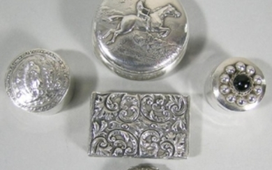 Five Sterling Silver Pill Boxes, all hinged, various