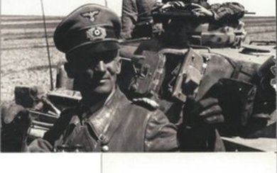 General Hasso von Manteuffel WW2 German Panzer commander signed business card, with unsigned b/w photo of him in uniform...