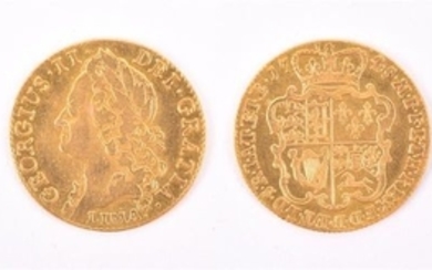 GEORGE II, 1727-60. GUINEA, 1745. LIMA Obv: Old laureate bust left. LIMA below. Rev: Crowned garnished shield. AVF. (1 coin)...