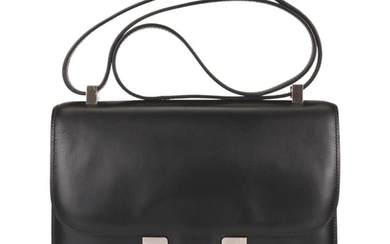 Hermès Black Constance 23cm of Box Leather with Palladium Hardware